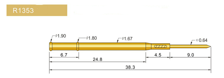 R1353-W探針套管、1.67mm測試針、總長38.3mm、彈簧針套管圖片、測試針套管圖片、頂針套管圖片、探針套管圖片